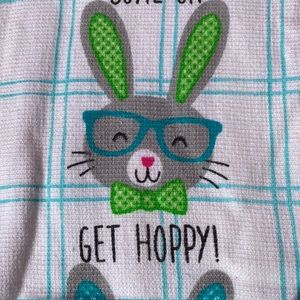 Isaac Mizrahi bunnies in glasses on plaid dish towels set of two NWT